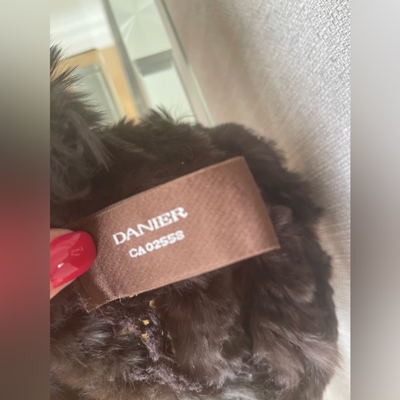 DANIER Leather rabbit fur scarf - chocolate brown - Picture 3 of 7